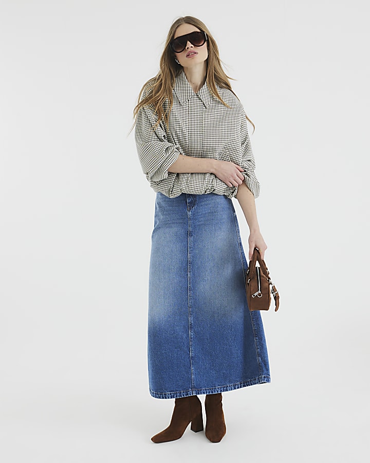 Blue Denim A-line Maxi Skirt