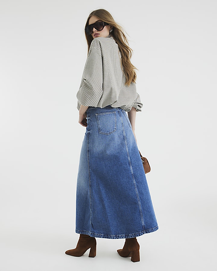 Blue Denim A-line Maxi Skirt