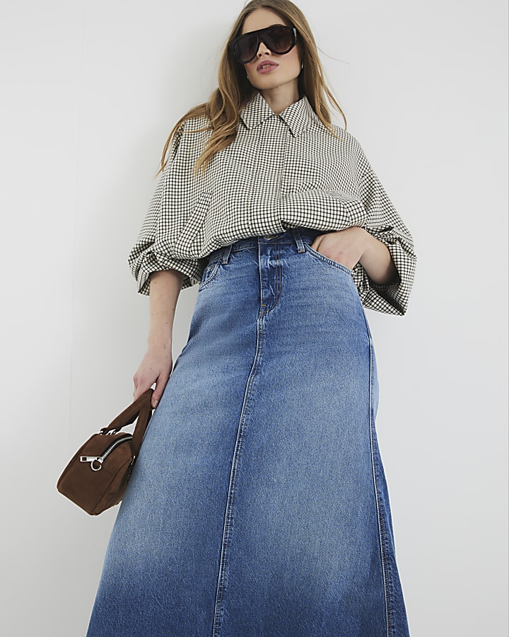 Blue Denim A-line Maxi Skirt