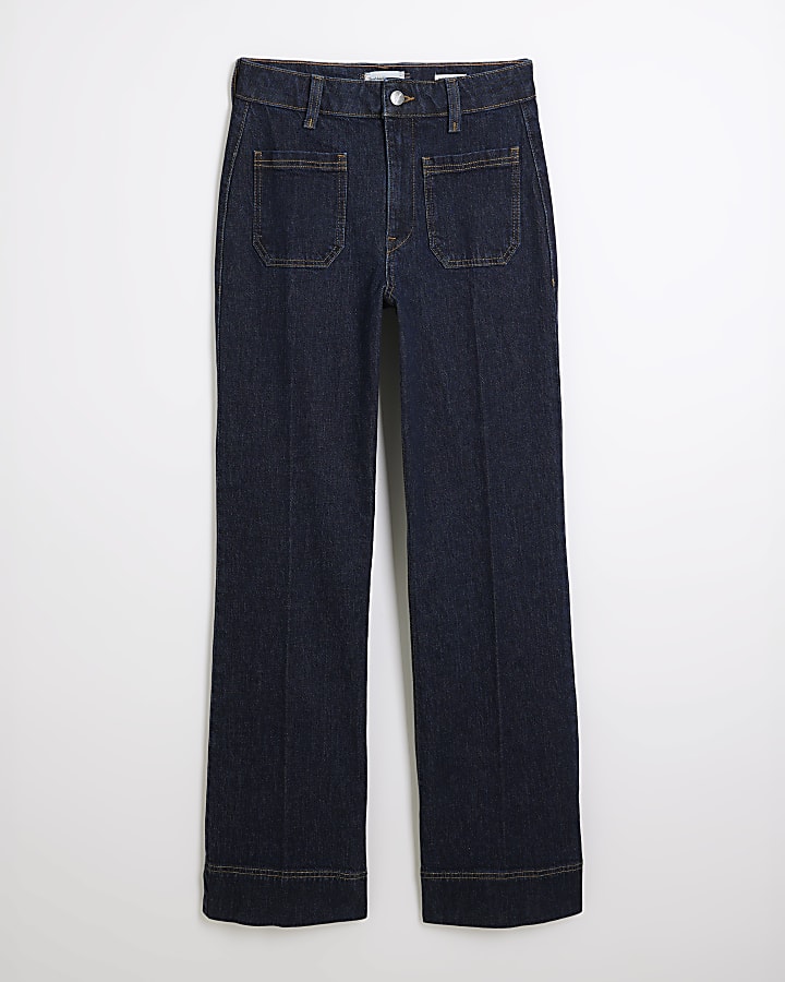 Indigo High Waisted Pocket Wide Leg Jeans