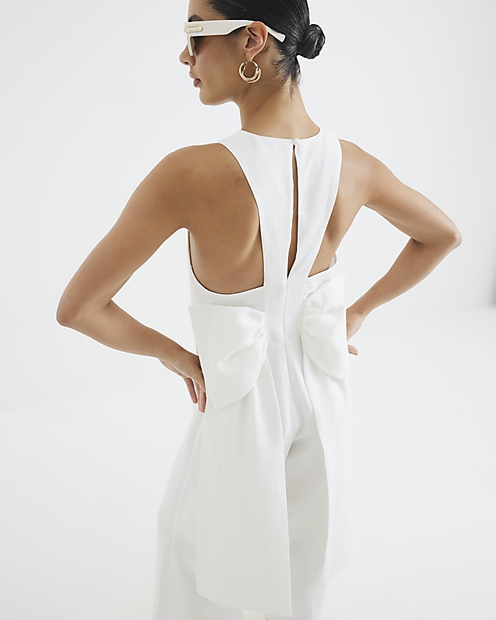 White Sleeveless Bow Back Jumpsuit