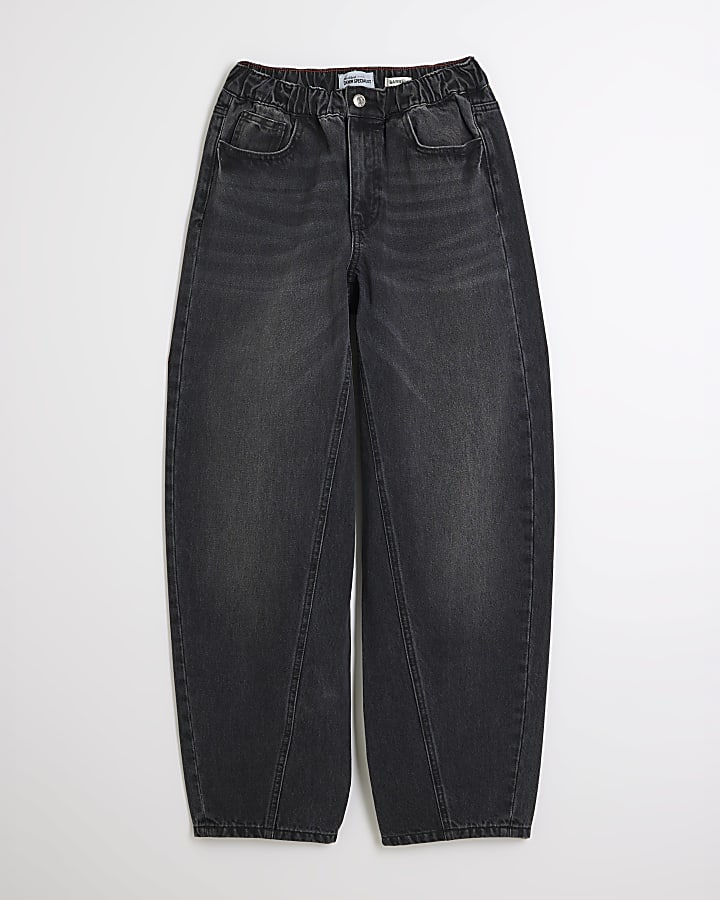 Black Elasticated Waist Barrel Jeans