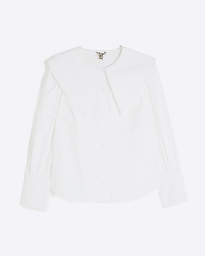 White Large Collar Blouse