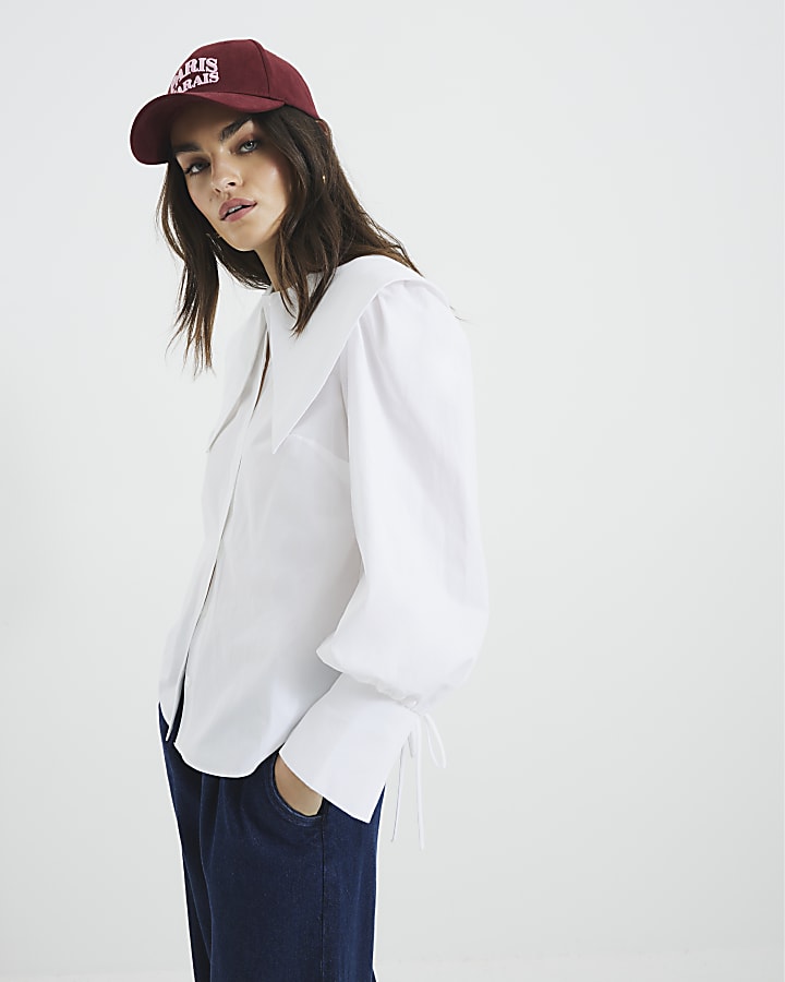 White Large Collar Blouse