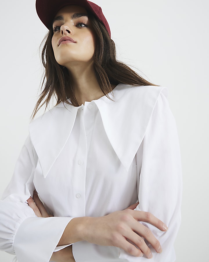 White Large Collar Blouse