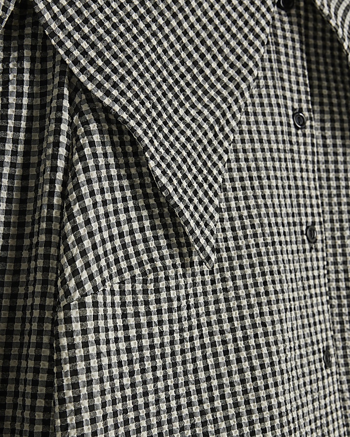Black Gingham Large Collar Blouse