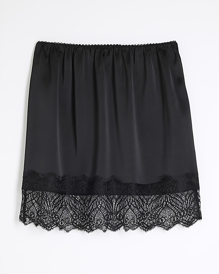 Black Lace Trim Mini Skirt