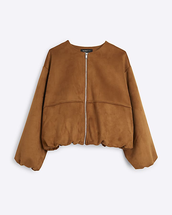 Petite Brown Suedette Bomber Jacket