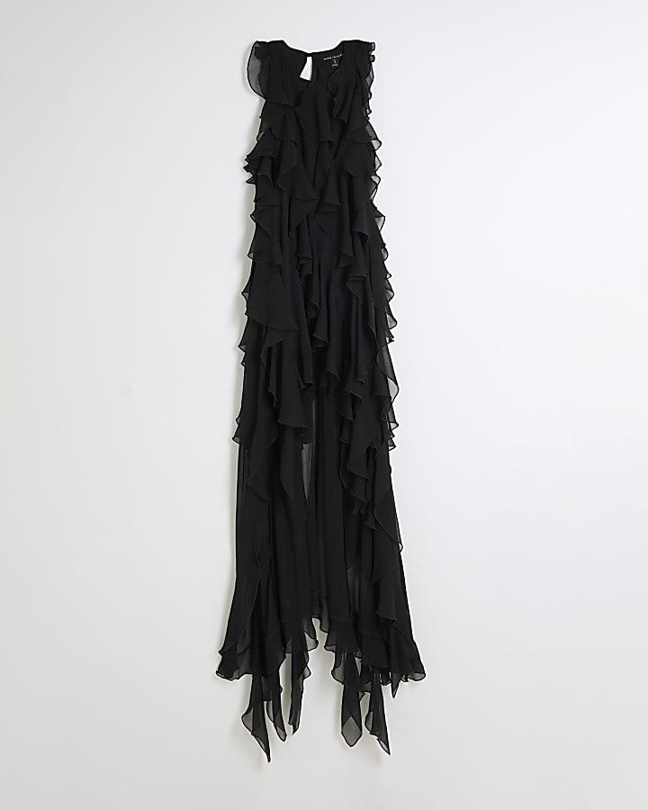 Petite Black Ruffle Maxi Dress