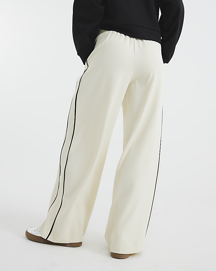 Cream Wide Leg Side Striped Joggers