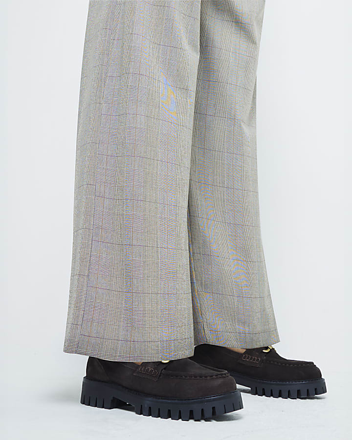 Brown Belted Check Wide Leg Trousers