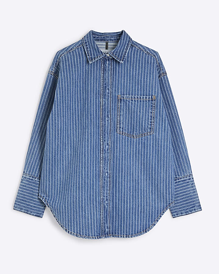 Blue Denim Stripe Deep Cuff Shirt