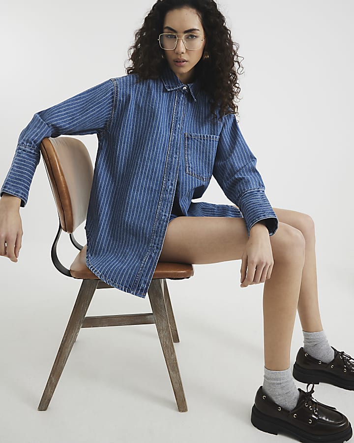 Blue Denim Stripe Deep Cuff Shirt