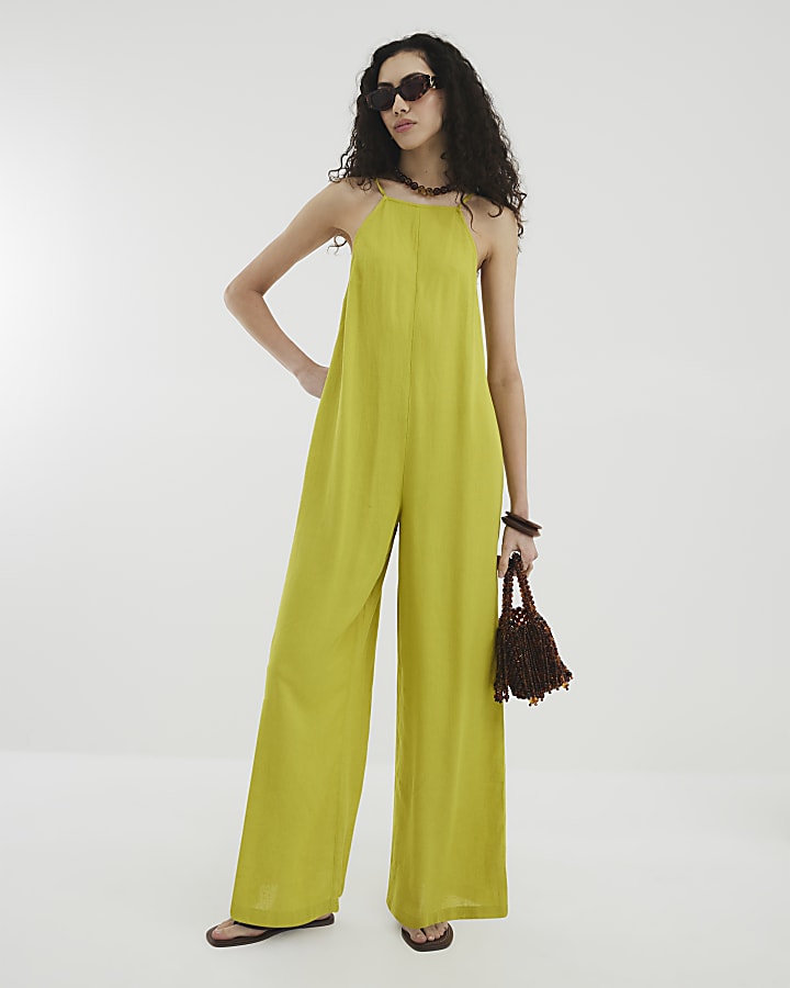 Lime Sleeveless Linen Blend Jumpsuit