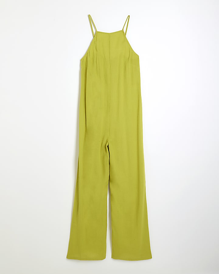 Lime Sleeveless Linen Blend Jumpsuit