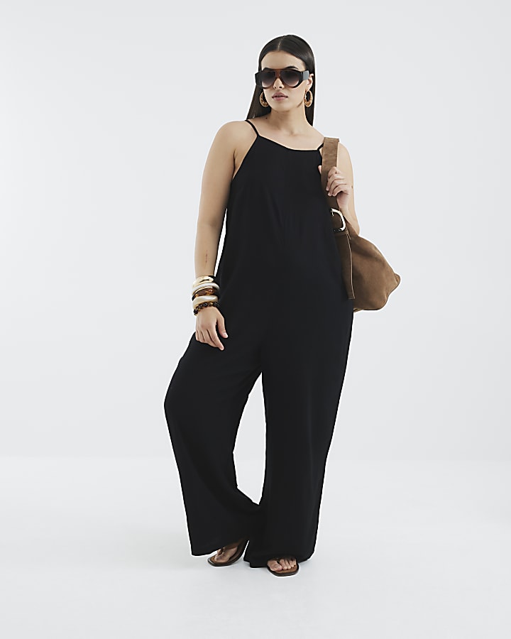 Black Sleeveless Linen Blend Jumpsuit