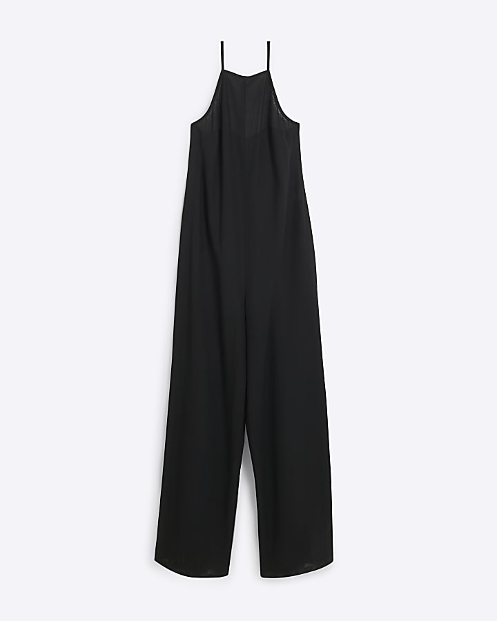 Black Sleeveless Linen Blend Jumpsuit