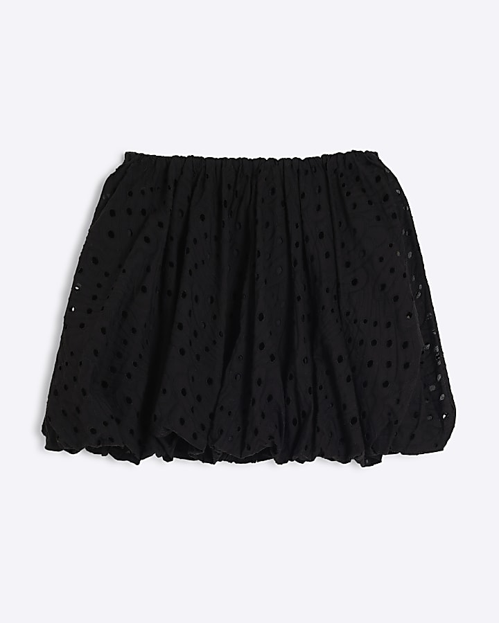 Black Broderie Bubble Hem Mini Skirt