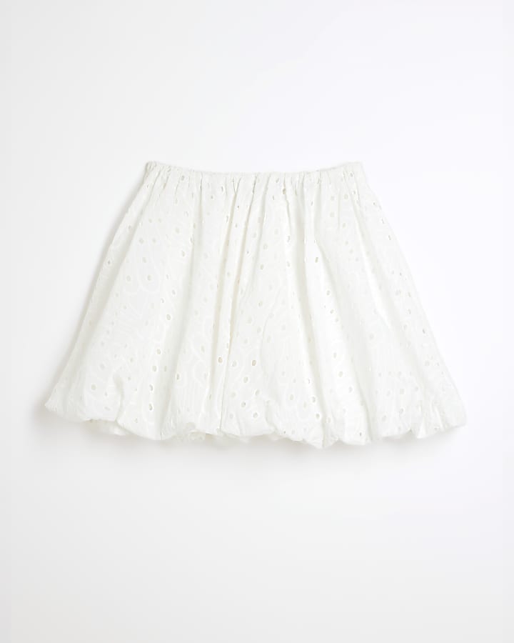 White Broderie Bubble Hem Mini Skirt