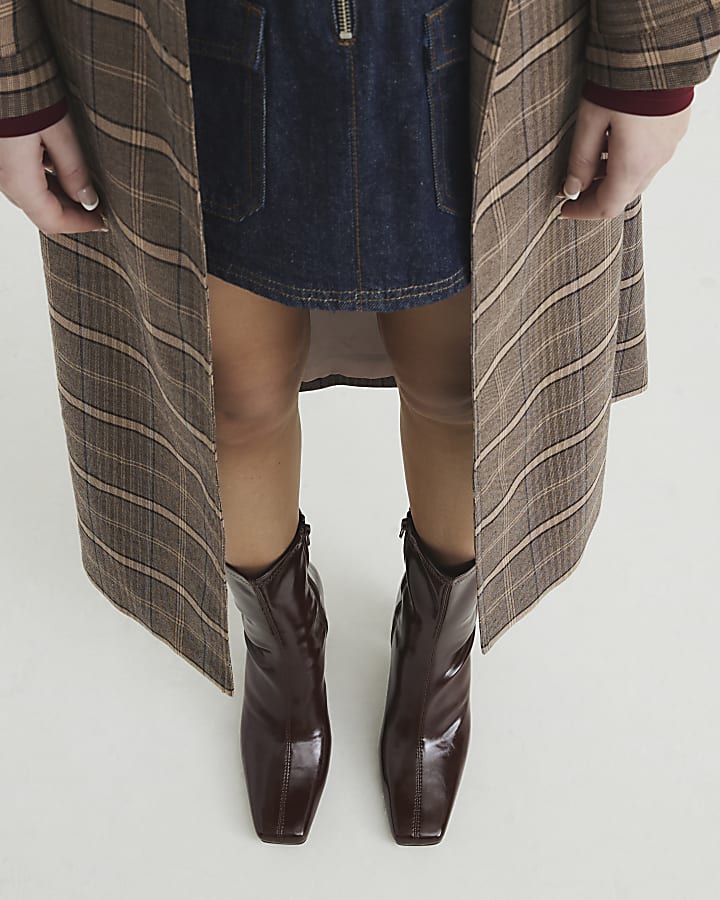 Brown Faux Leather Heeled Sock Boots