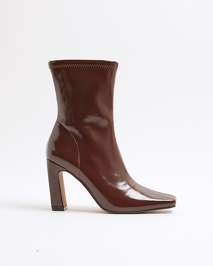 Brown Heeled Sock Boots