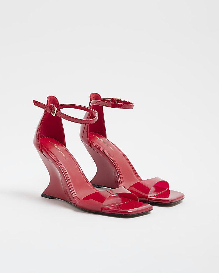 Red Perspex Flared Wedge Sandals