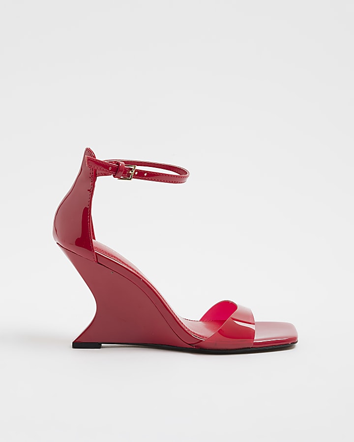 Red Perspex Flared Wedge Sandals