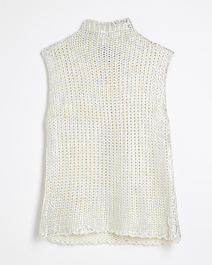 Silver Foil Sleeveless Knit Vest