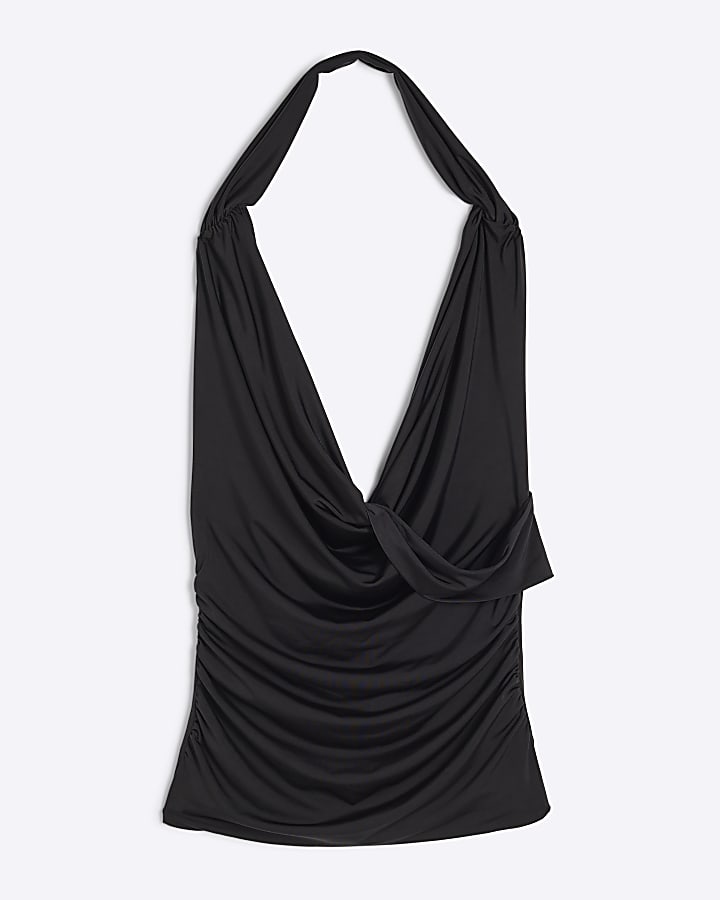 Black Sleeveless Cowl Cross Back Top