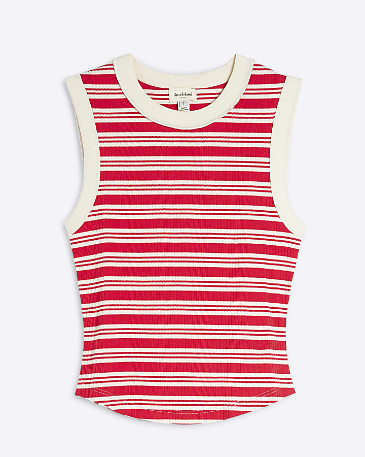 Red Stripe Ribbed Tank Top