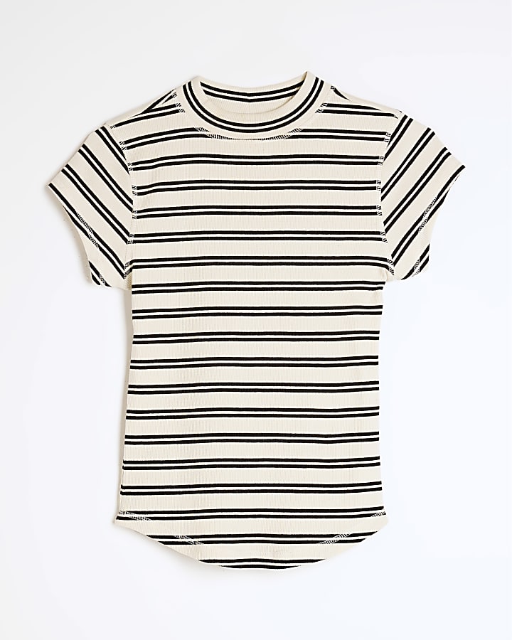 Black Cap Sleeve Stripe High Neck Top