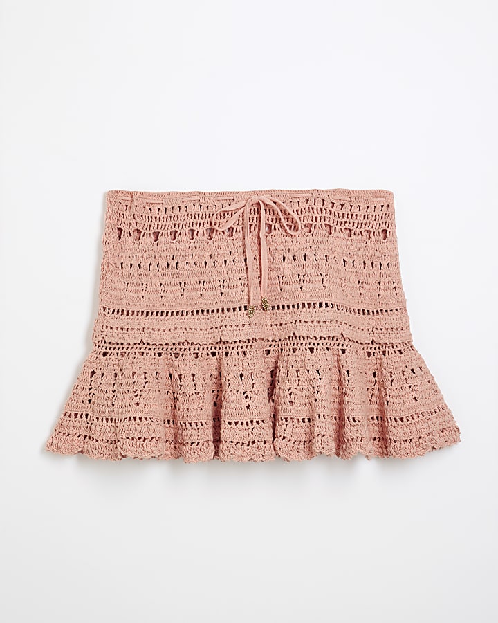 Pink Crochet Frill Beach Skirt
