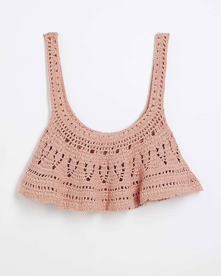 Pink Crochet Frill Cami Beach Top