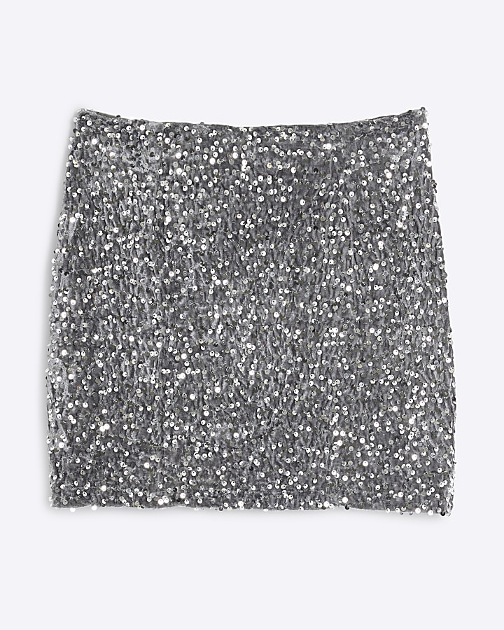 Grey Sequin Mini Skirt