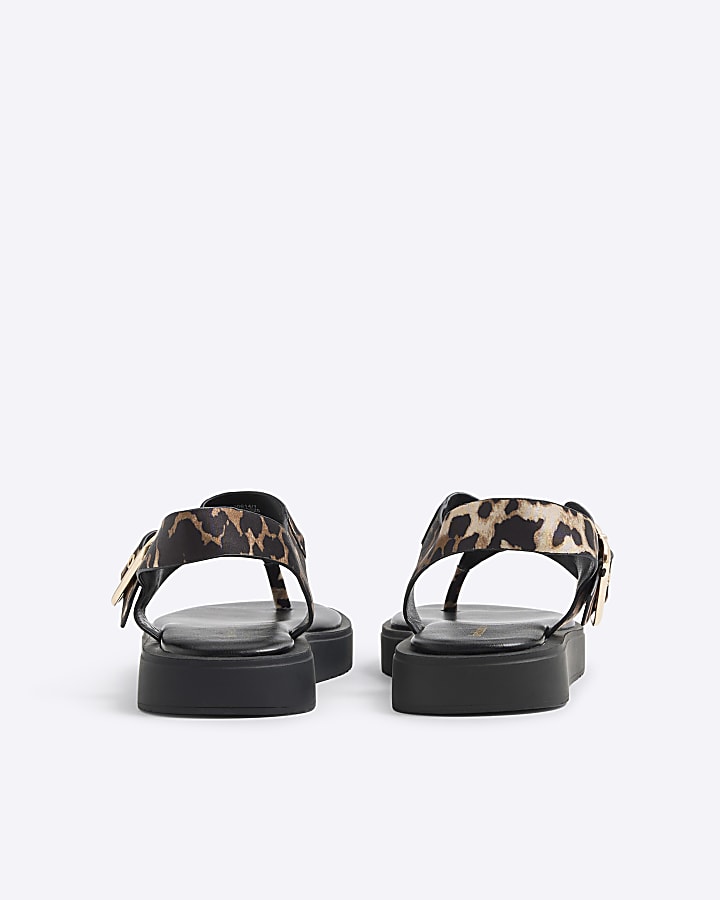 Beige Leopard Print Toe Thong Sandals