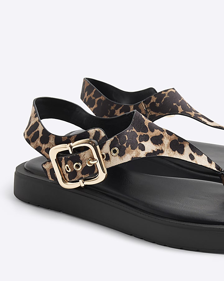 Beige Leopard Print Toe Thong Sandals