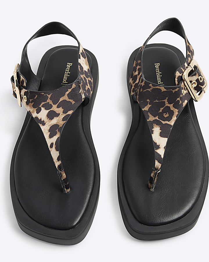 Beige Leopard Print Toe Thong Sandals
