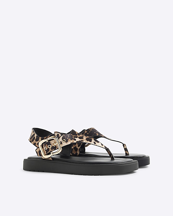 Beige Leopard Print Toe Thong Sandals