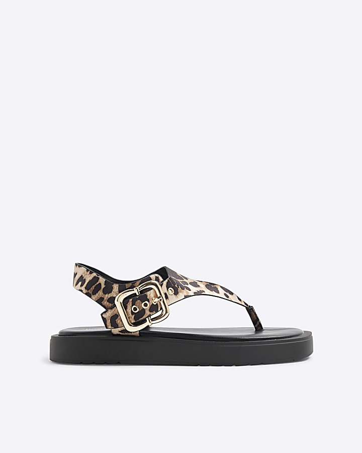 Beige Leopard Print Toe Thong Sandals