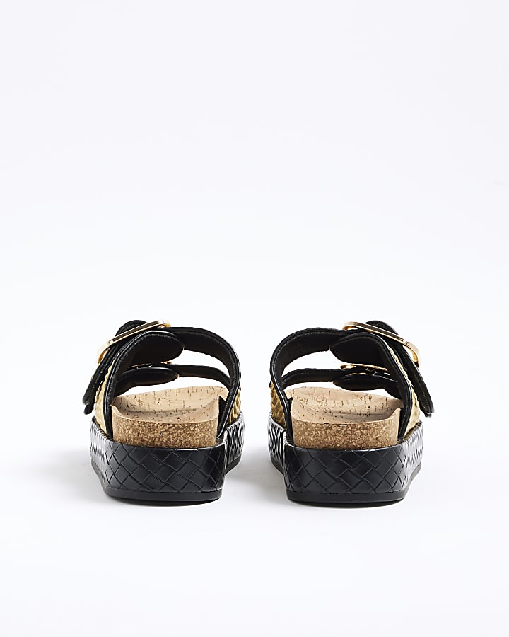 Beige Raffia Double Strap Footbed Sandals