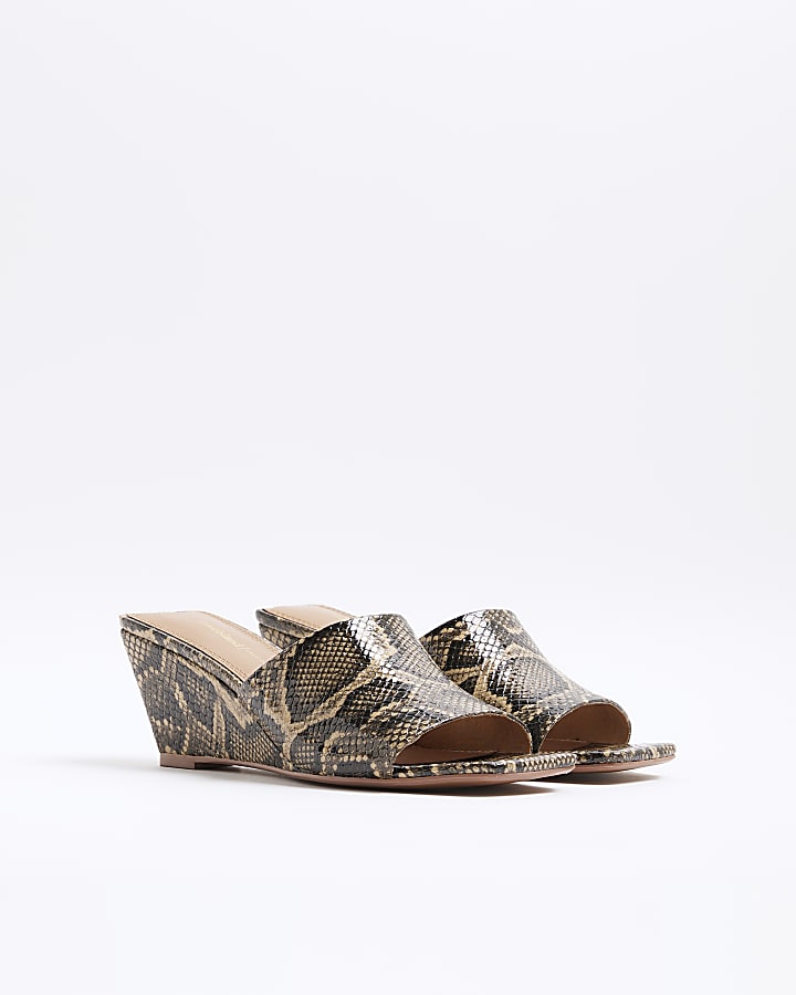 Beige Snake Square Toe Wedge