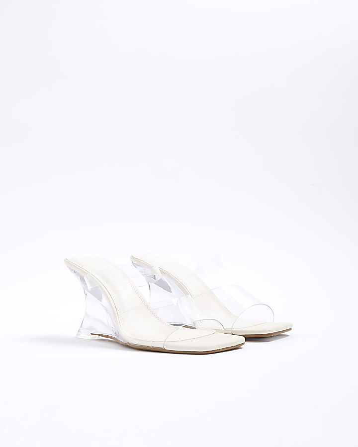 White Perspex Wedge Heels