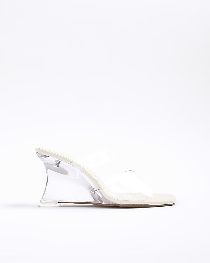 White Perspex Wedge Heels