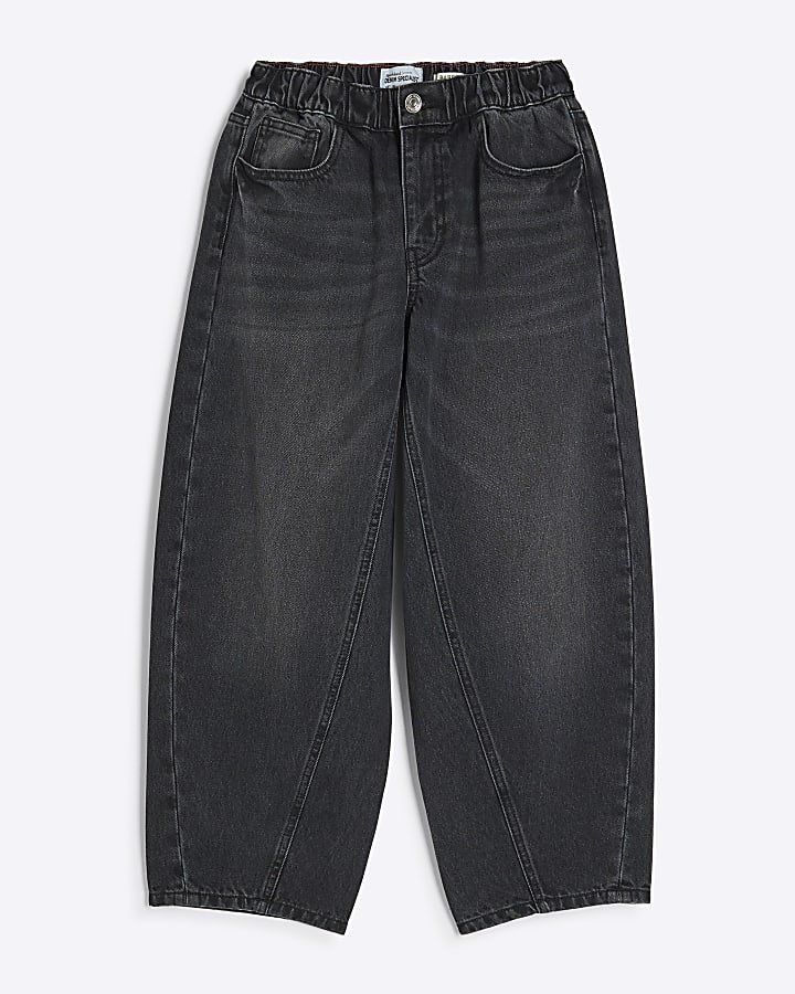 Petite Black Elasticated Barrel Jeans