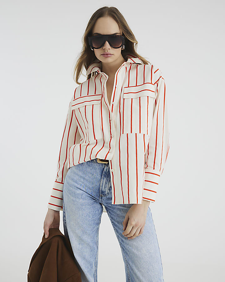 Red Stripe Long Sleeve Pocket Shirt