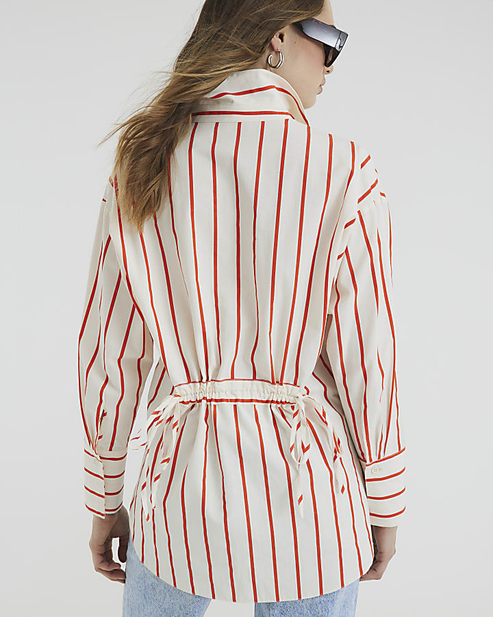 Red Stripe Ruched Back Shirt