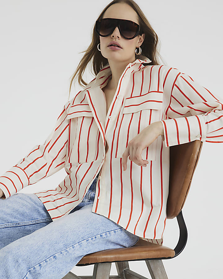 Red Stripe Long Sleeve Pocket Shirt