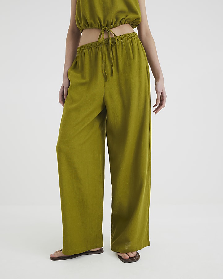 Lime Linen Blend Cut off Trousers