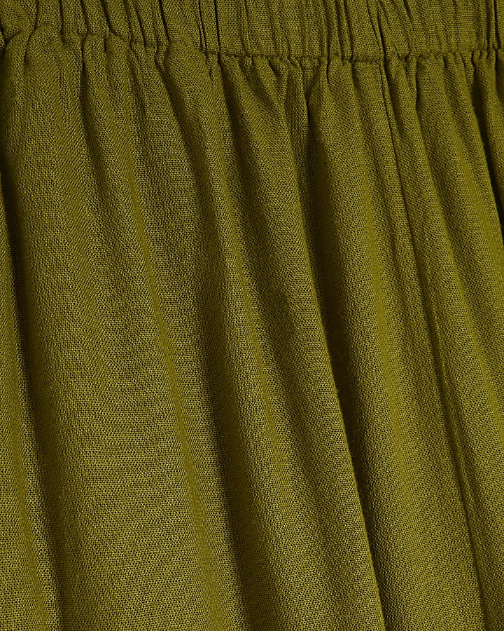 Lime Linen Blend Cut off Trousers