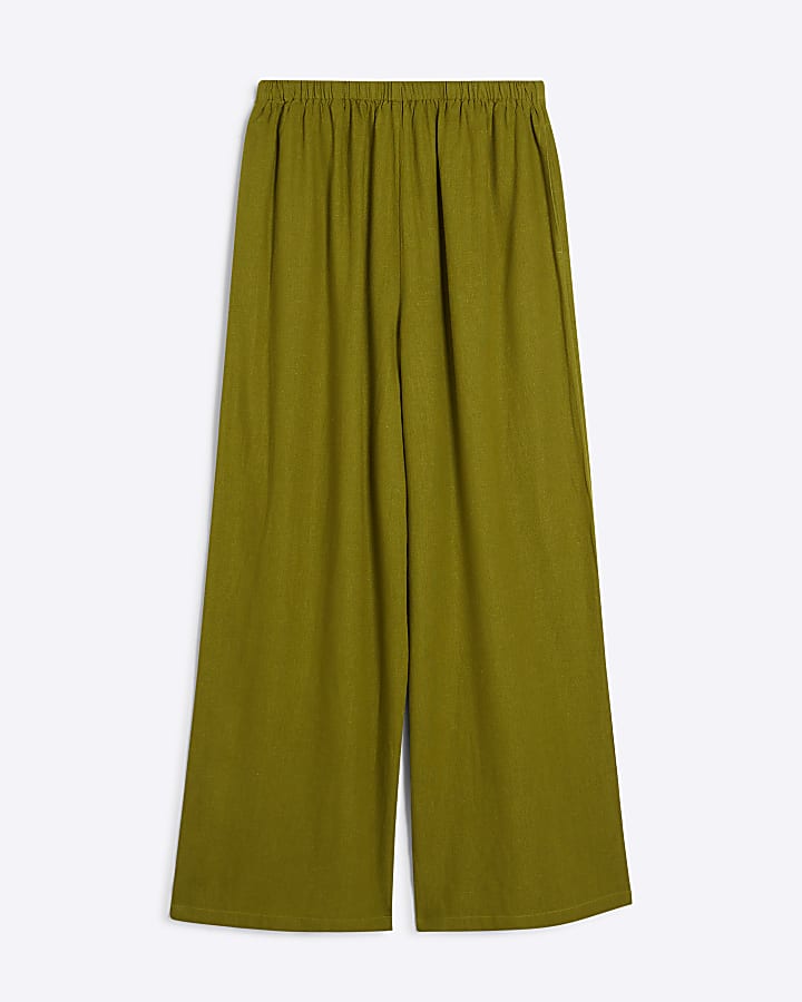 Lime Linen Blend Cut off Trousers